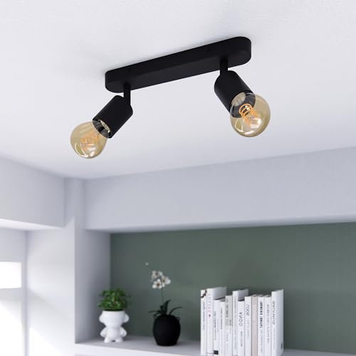 linovum AWORA Deckenleuchte zweiflammig schwenkbar - Wohnzimmer Deckenlampe schwarz inkl. 2x E27 Filament LEDs Globe extra warmweiß
