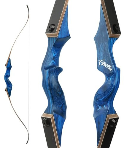 Poearcus 60 Zoll Takedown Recurve Bogen Jagdbogen Wettkampfbogen Langbogen Bogenschießen Holzbogen 20-60lbs Links/Rechtshänder für Bogenschießen Schießen Ziel Praxis (Blau, 20 Ibs, Linke Hand)