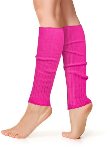 AUYAO Knitted Leg Warmers for Women Girls, Boot Cuffs Warm Knee Warmers, Ladies 80s Plain Ribbed Leg Warmers, Women Knit Leg Warmers for Skating Yoga Accessories (Rose red, one size)