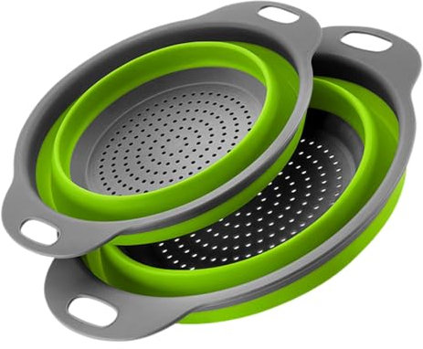 Surwin Colador de Cocina, Grande Pequeña Combinación Cocina Plegable Colador de Silicona, Colador de Silicona de Portátil,Escurridor Pasta para Frutas,Verduras (Verde,2 piezas)