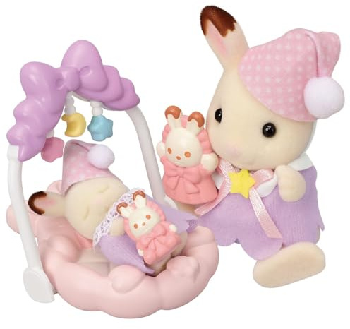 Sylvanian Families - Le Coucher des sœurs Lapin Chocolat - 2 Figurines et Accessoires - Plongez dans l'univers de la Famille Sylvanian - Figurines Miniatures - Jouet Enfant 3 Ans et + - 5806