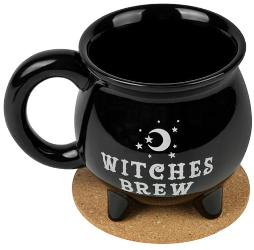 HOTUT Häxor brygga kittel mugg, häxor brygd kaffemugg med underlägg, gotisk tekopp, nyhet te kaffe soppkopp, halloween häxa muggar, roliga muggar till jul, halloween, födelsedagspresenter (svart)