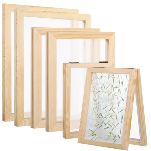 YOFAPA 6 Pcs Paper Making Screens, 3 Sizes Wooden Paper Making Mould Deckles, Papermaking Frames for DIY Paper Crafts, Handcraft Paper Making Kit, 5 x 7, 7.5 x 9.8, 9.8 x 13