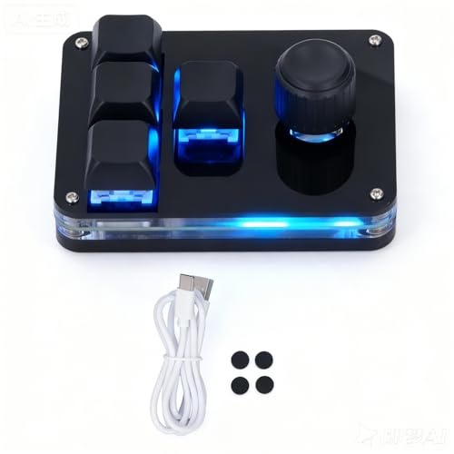Fafeicy Dispositivo Macro Teclado con 4 Teclas y 1 Perilla Programable para Juegos y Productividad con Interruptores Azules y RGB