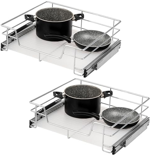 bremermann Teleskopschubladen 2er Set - 60 cm mit Einlegeboden, Küchenschublade zum Nachrüsten, Vollauszug mit Teleskop-Schienen, ideal für Küche, Bad & Schlafzimmer, aus Metall (Chrom)