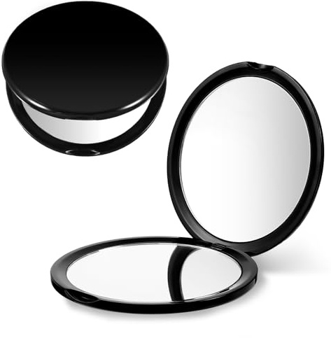 Bremorou Espejo pequeño para bolso, espejo compacto para bolsos, aumento de doble cara, espejos de maquillaje portátiles de viaje, mini espejos de bolsillo para hombres y mujeres, redondo negro