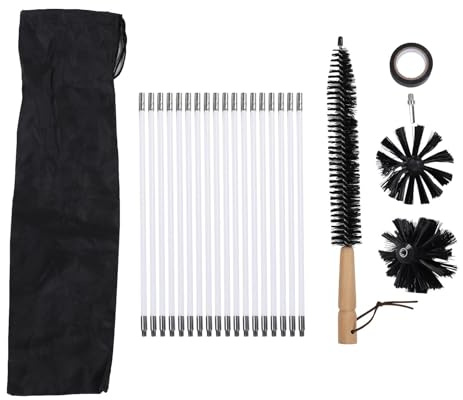 KELFEEAO Kit spazzola per camino da 24 piedi, aste pieghevoli a 45° con manico in legno 18 aste flessibili per una manutenzione efficiente di caminetti e stufe