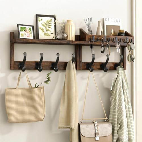 Xygobla Wall Mounted Coat Rack Shelf 11 Hooks