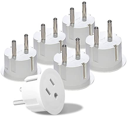 OREI American USA To European Plug Adapter – Type E/F Schuko Plug Adapter - Use in Germany, France, & More - CE Certified – For Mobile, Laptop & Camera Chargers - 6 Pack