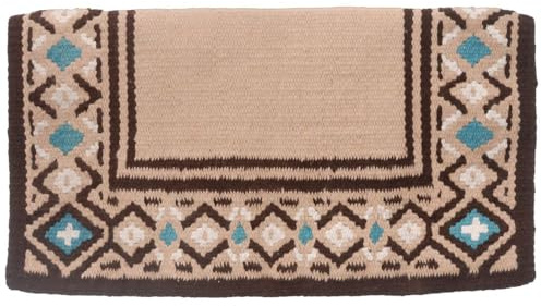 Tough 1 Diamond Wool Saddle Blanket, Tan/Brown/Turquoise, 36 x 34