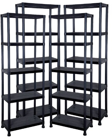 4 x 5 Tier Heavy Duty Black Plastic Shelving Unit Storage Organiser Garage Home Pantry Racking Shelf Shelves Workbench Workman Bays Racking Tools Paint Stationary Parts 60cm Wide
