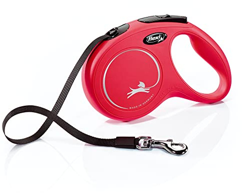Flexi New Classic Retractable Dog Leash (Tape), 16 ft, Medium, Red, (Model: CL2MT5.250.R)