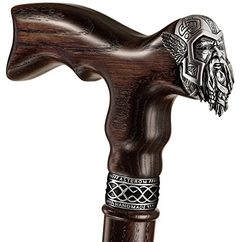 Asterom Cane - Handmade Viking Walking Cane - Canes for Men - Wooden, Unique, Cool, Walking Sticks for Men & Seniors (Thor in Walnut)