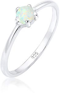 Elli Ring Damen Band Basic Geo mit Synthetischem Opal in 925 Sterling Silber