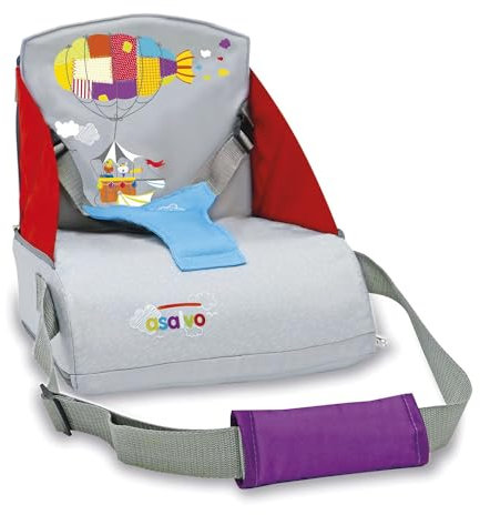 Asalvo BOOSTER CUSCUS Trona de Viaje portátil para bebés, Asiento elevador para comer, Plegable, Arnés de seguridad, Bolsillo incorporado, Respaldo 25 cm, Desde 6 meses hasta 15 kg, Zeppelin Gris