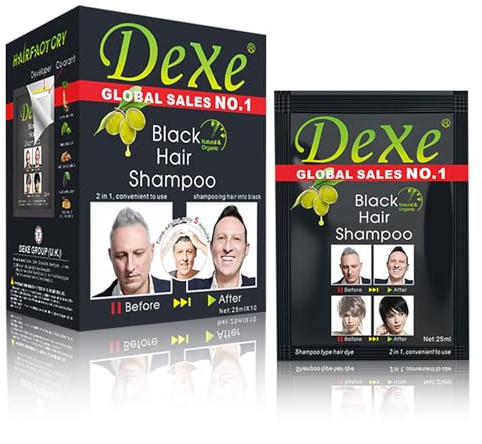10 PCS Dexe Black Hair Shampoo Instant Hair Dye for Men Women Black Color - Simple to Use - Hair Dye Permanent - Last 30 days - Natural Ingredients, Hair Dye Shampoo Great Choice for Woman&Man