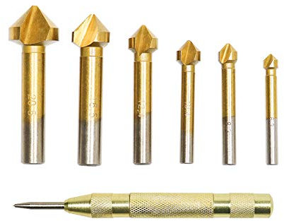 ValueHall Fraise à Chanfreiner 6pcs HSS Fraise a Noyer Foret Conique hélicoïdaux Fraise à Ébavurer Cylindrique avec Pointeau Automatique pour Bois Métal V7115