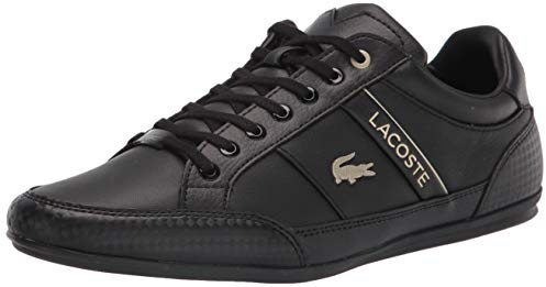 Lacoste Tenis Chaymon para hombre, Negro/Negro/Cuero Dorado, 41 EU