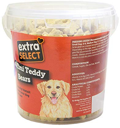 Extra Select Mini Teddy Bear Shaped Natural Dog Treat Biscuits in a 1ltr Bucket (approx 310 biscuits)