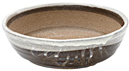 Wazakura Shigaraki Serie Bonsai Schale aus glasierter Keramik mit Drainage, 21 cm, hergestellt in Japan, handgefertigt, für den Garten, japanische Pflanzgefäße - Weiß Gestreift