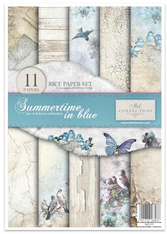 ITD Collection - Papel de arroz creativo A4 Decoupage Rice Paper Sheet 29,7 x 21 cm, técnica de servilletas, multicolor (RP017- Summertime in Blue- HS code 48021000)