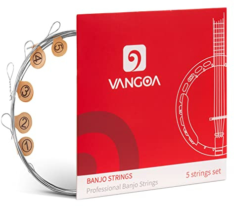Vangoa Banjo Strings, Vacuum-sealed Packaging Duable Banjo Strings 5 String Set, 70/30 Bronze Stainless Steel, Medium 9-26