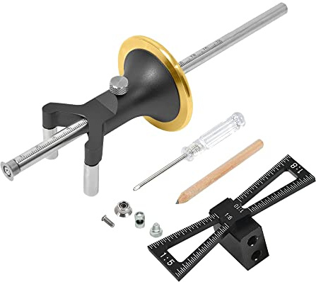 YOSELIN Dovetail Jig Wheel Marking Gauge - Adjustable Precision Wood Scribe Tool with Dual Scale (1/32 & 1mm), Multifunctional Linear & Arc Guide for Woodworking, Carpentry（Black）