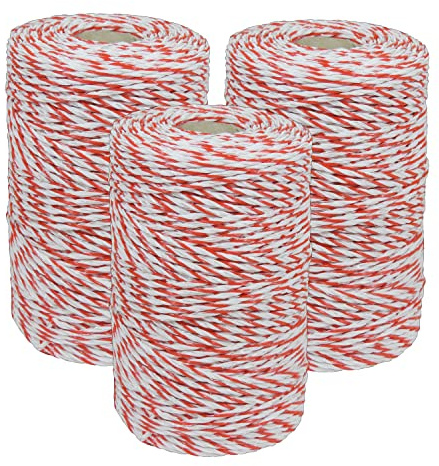 Eider Betesstaket W3 vit/röd, 200 m hjul, högkvalitativ tråd för får, getter och grisar, med endast 0,25 ohm/m mycket ledande för långa staket (3 rullar)