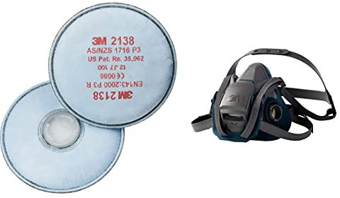 3M Partikelfilter 2138, P3R Partikelfilter mit Aktivkohle, 2 Stück / 10 Paar, Blau & Atemschutz-Halbmaske 6502QL – Atemmaske mit Cool-Flow Ausatemventil & Quick-Release Mechanismus