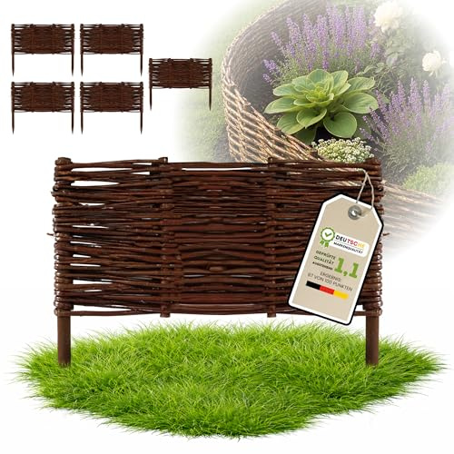 Floranica 5 st rabattkant i flätad pil 30 x 40 cm – gräskant, rabattavgränsare, pilstaket, kantstöd, avdelare för blomrabatter och trädgårdsgångar