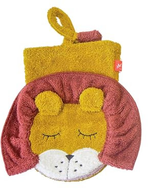 KIKADU Waschlappen Löwe - Kinderwaschlappen mit Tiergesicht aus 100% GOTS-zertifizierter Bio-Baumwolle