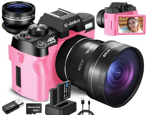 Cámara Digital 4k para fotografía, Cámara vlogging 48mp para Youtube, con WiFi, cámara compacta con Pantalla Invertida de 180 °, Cámara de Viaje Zoom Digital 16x con Lente de Gran Angular y Macro