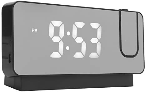 Projektionsväckarklocka Tid Datum Temperatur Display 180 Graders Vidvinkel HD LED-skärm Projicerbar Klocka för Hemmet (Svart)