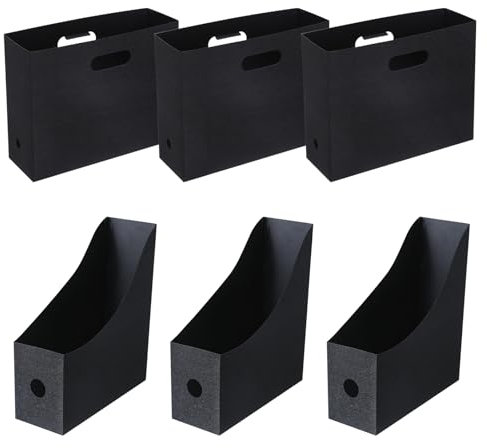 Qivine 6 Stück Stehsammler, Zeitschriftensammler Kunststoff, Ordner Organizer für Büro-Organisation, Schreibtisch-Organizer für School Office und die Aufbewahrung (3 Small+3 Medium, Schwarz)