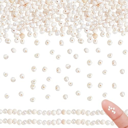 GOMAKERER Aproximadamente 142 cuentas de perlas naturales de 2 mm, mini cuentas de perlas reales cultivadas en agua dulce de color concha marina ovaladas de agua dulce pa