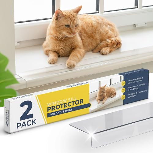 PROTECTO Clear Window Sill Protector - 2-Pack 90X8.5cm Ultra-Strong Window Guards from Dog & Cat Scratching Chewing & Clawing, Keep Your Sill Smooth & Paws Safe, Anti Scratch Window Sill Cover