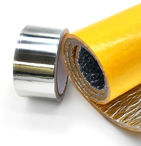 Kit d'isolation acoustique pour tuyaux et tuyaux de descente : bande d'isolation acoustique auto-adhésive 100 % aluminium (10 m x 10 cm) + ruban en aluminium (10 m)