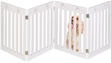 Relaxdays Hundeabsperrgitter, freistehendes Schutzgitter, HxB: 60 x 204 cm, MDF, zusammenklappbares Türgitter, weiß