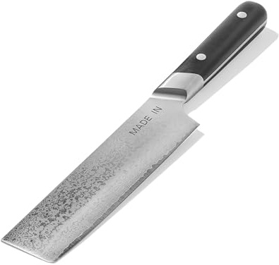 Made In Cookware | 6 Japanese Damascus Steel Nakiri Knife | 66 Layers of Damascus Steel with a VG-10 Core | Crafted in Japan | Full Tang With Black POM Handle