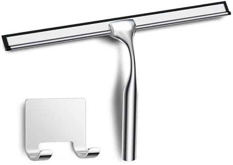 COFTCLMOMT 30CM Edelstahl Duschabzieher Mit Selbstklebe Haken, Silber Abzieher Dusche Wischer für Badezimmer, Kurzer Handgriff Glaswischer, Glas Wasserschieber, Duschwand Abzieher, Badwischer