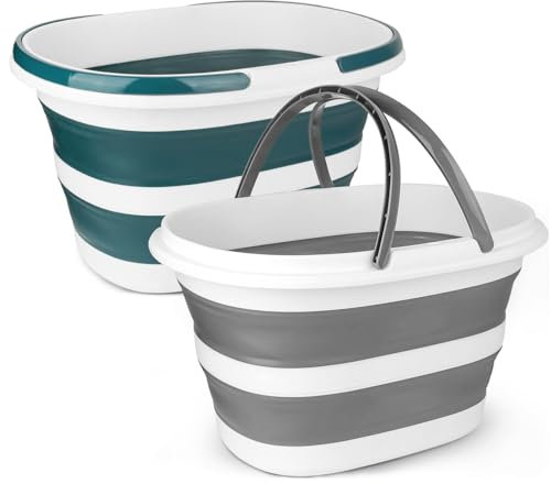 Collapsible Mop Bucket with Handle for Cleaning, 16L(4.2 Gallon) Silicone Square Mopping Bucket for Windows Cleaning or Car Washing, Cleaning Supplies Organizer Plastic Bucket for Storage, 2 Pack