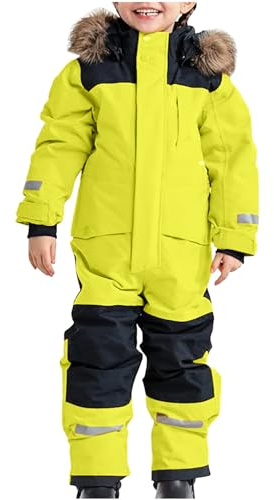 Girls & Boys Thermal Windproof Snow Overall - Romper Suits with Removable Hood - Winter Dungarees Mud Suit Softshell Skis Set