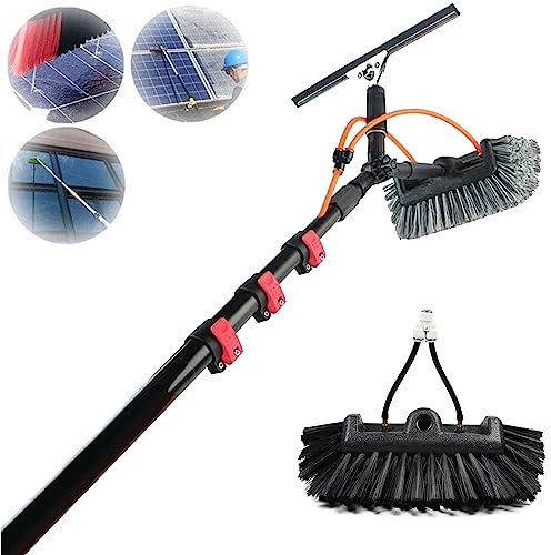 Kit de brosse de nettoyage pour panneau solaire - Brosse télescopique de nettoyage de fenêtre avec baguette d'entrée d'eau pour le nettoyage de panneaux photovoltaïques et de toits