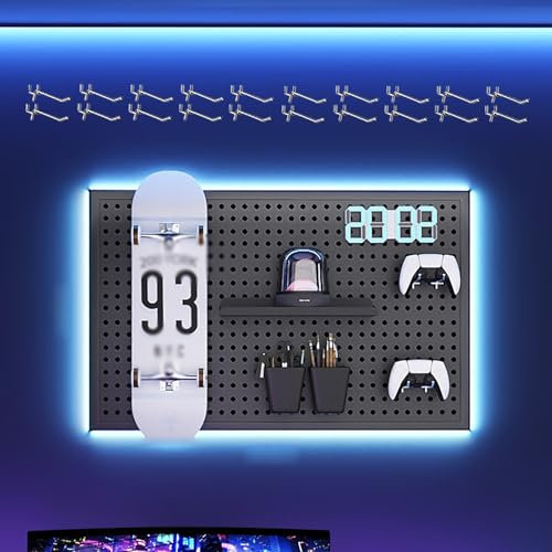 XRRJFYH Tablero Perforado Escritorio con 20 Piezas de Ganchos Panel Herramientas Pegboard Organizador Herramientas Pared Estanterias Almacenaje Pared(60x40cm/24x16in)