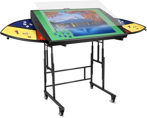 Mesa de Rompecabezas con 6 Cajones, Tablero de Rompecabezas de con Patas, 4 Ruedas y 4 ángulos de Inclinación/10 Ajustes de Altura, Mesa Puzzle de 1500 Piezas con Cubierta para Adultos