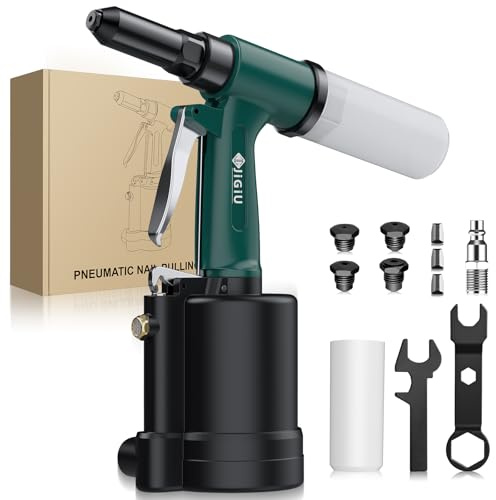 JiGiU Rivettatrice ad Aria Professionale per Rivetti 2.4-4.8mm Rivettatrice Pneumatica 1408KGF con Forza di Trazione, Attacco Europeo e Grifi - per Auto, Industria, Fai Da Te
