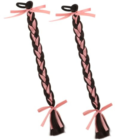 Ipetboom 2pièces Extensions Cheveux Queue Cheval Tressée Synthétique Postiche Femmes Lot de Perruque Longue avec Nœud Décoratif