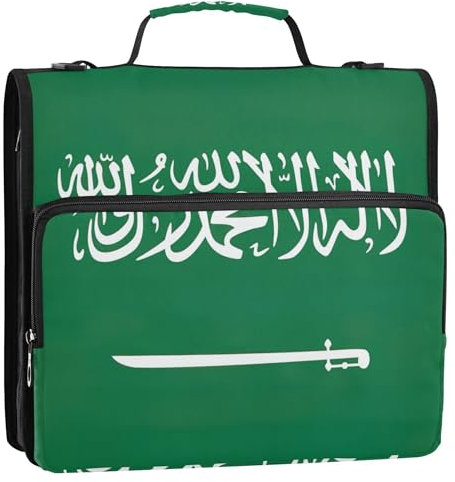 Saudi Arabia Flag 1.5 Inch Binders 3 Ring Heavy Duty Zip up Binder Organizer Keeper Binder Bag with Strap for School Storage Portfolio Case with Handle