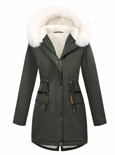 Tuopuda Manteau Femme Hiver Chaud Doudoune Long Parka Manteau Doublé de Polaire Capuchon d'hiver Blouson avec Fermeture éclair Veste Manteaux Epaissé(Gris foncé,L)