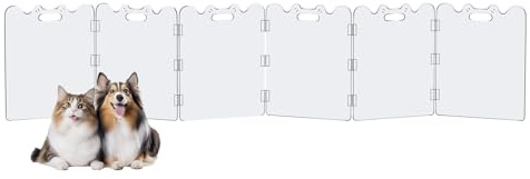TSAYAWA Clear Acrylic Pet Gate - 6 Panel，118 Width White, Indoor/Outdoor Use Foldable FreeStanding Puppy Gates for Dogs & Guinea Pigs, Doorway Stairs Barrier with Transparent Panels